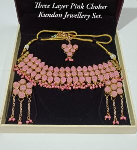 Three layer Pink Choker Kundan Jewellery Set